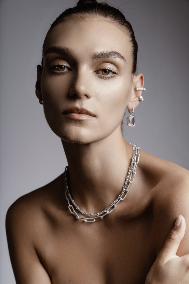 Seamless Pave Diamond Oblong Link Necklace - Chains - Ileana Makri
