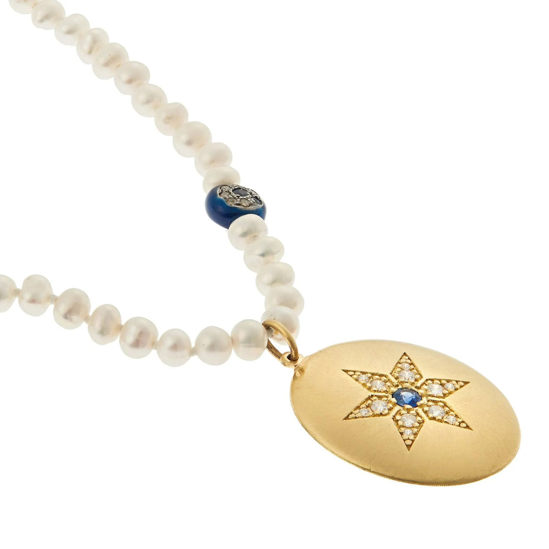 Six Point Star Pearl Necklace (40cm) - SYMBOLS - Ileana Makri