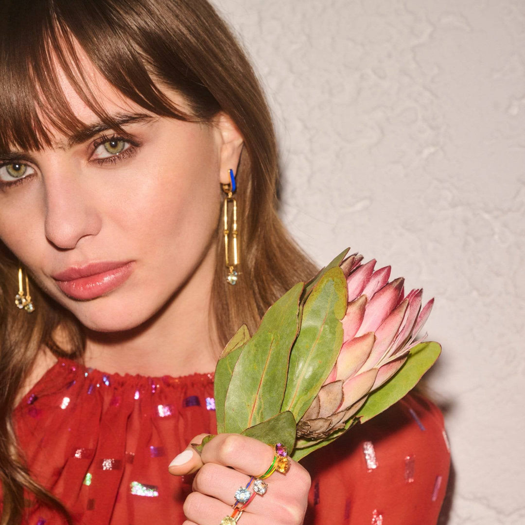Sky Blue Topaz Long Bar Earrings - Eye M Neon Rocks - Ileana Makri
