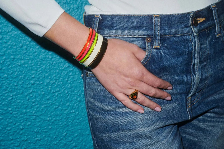 Slim Neon Orange Enamel Cuff - Eye M Neon Rocks - Ileana Makri