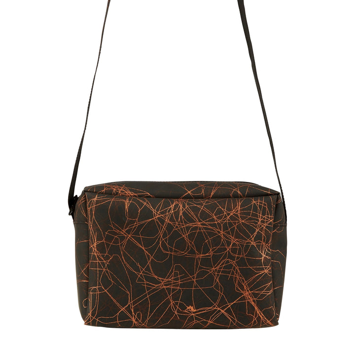 Small Zip Bag Strap Metallic Threads Bronze on Black - Luisa Cevese Riedizioni - Ileana Makri
