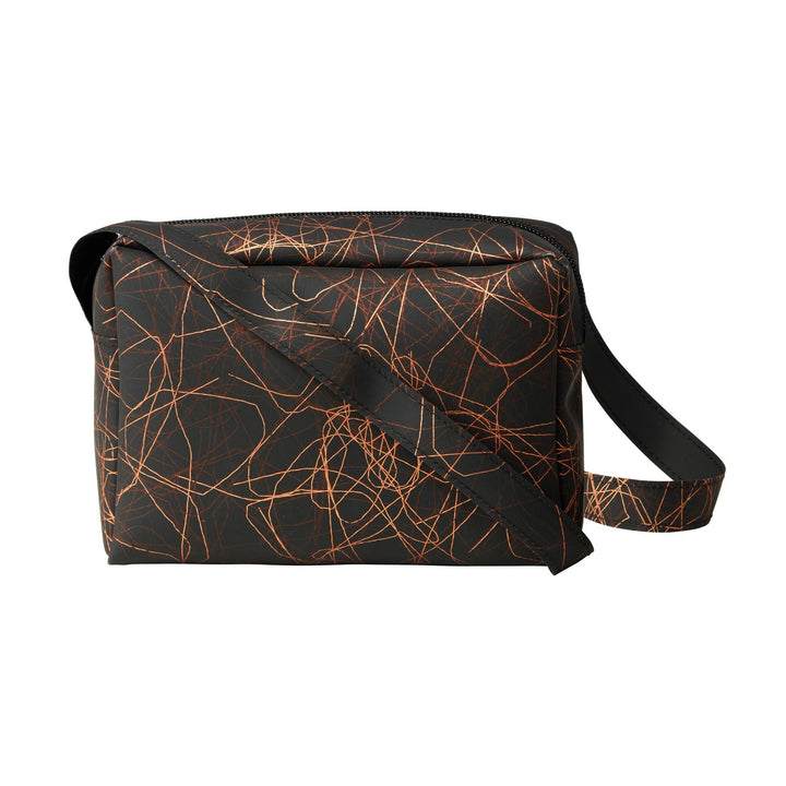 Small Zip Bag Strap Metallic Threads Bronze on Black - Luisa Cevese Riedizioni - Ileana Makri