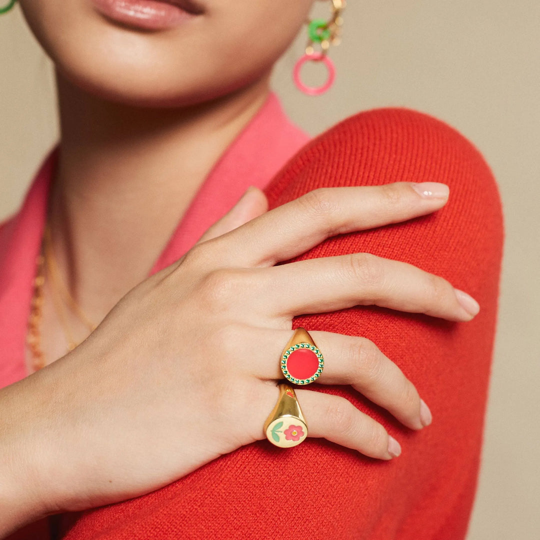 Smooth Enamel Chevalier Ring Pink Green - Eye M Neon Rocks - Ileana Makri store