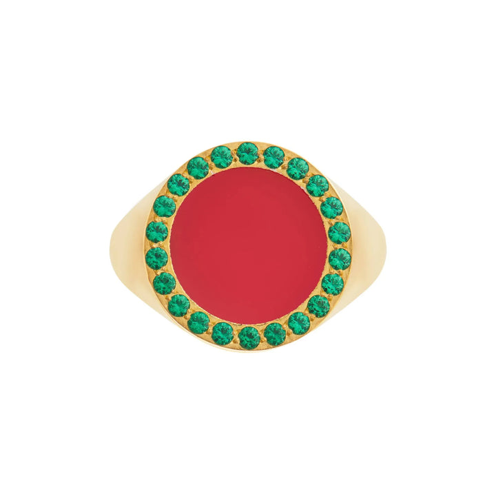 Smooth Enamel Chevalier Ring Pink Green - Eye M Neon Rocks - Ileana Makri store