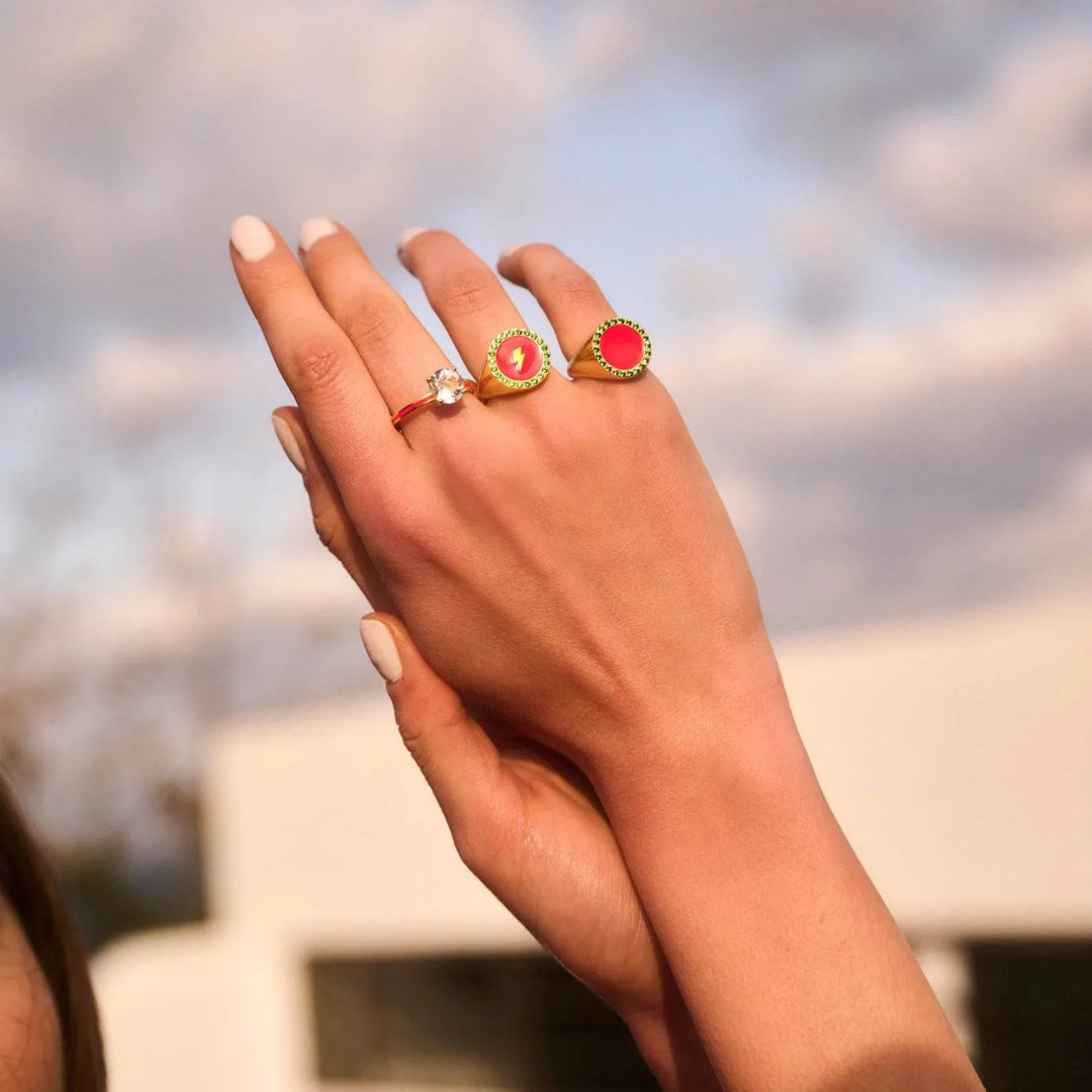 Smooth Enamel Chevalier Ring Pink Green - Eye M Neon Rocks - Ileana Makri store