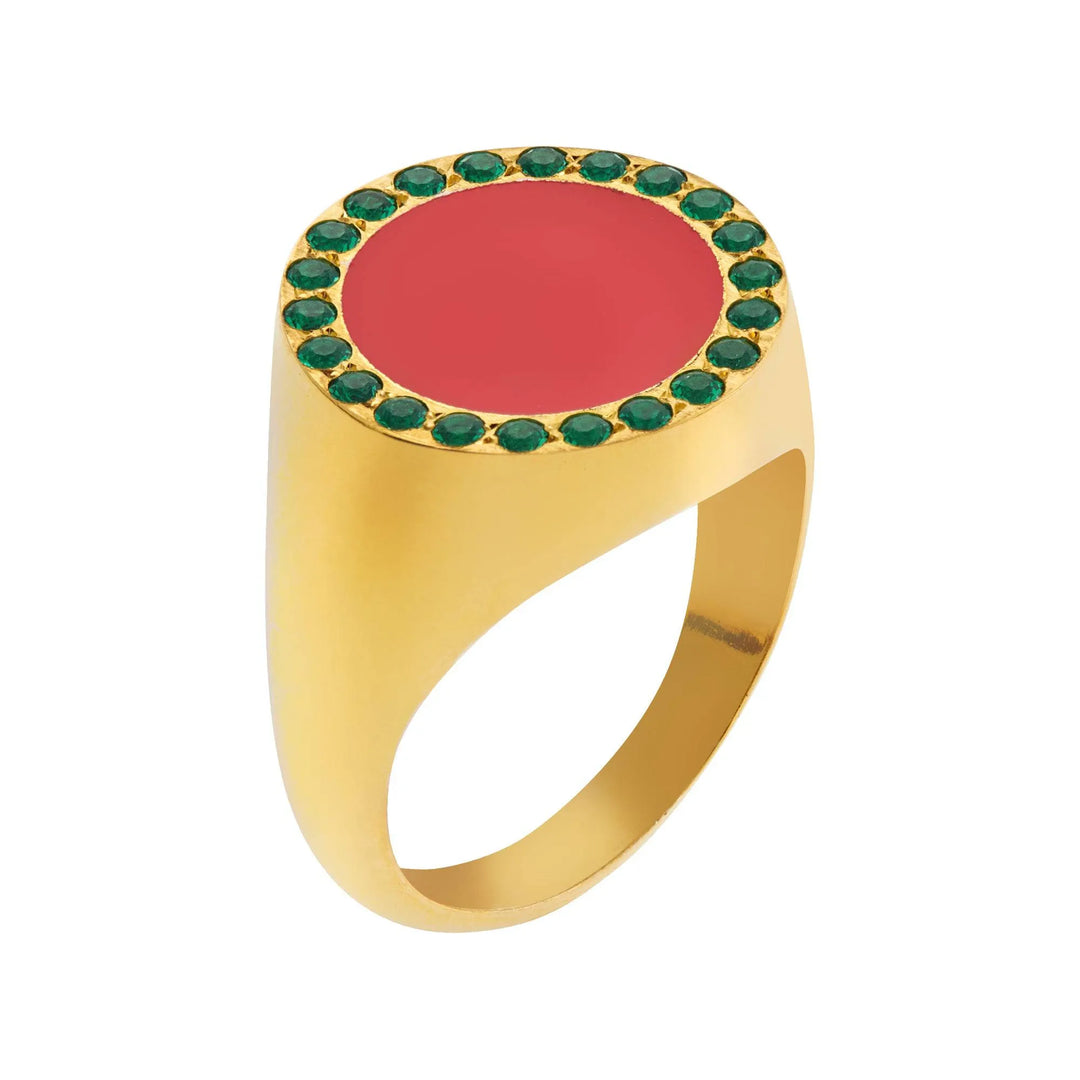 Smooth Enamel Chevalier Ring Pink Green - Eye M Neon Rocks - Ileana Makri store