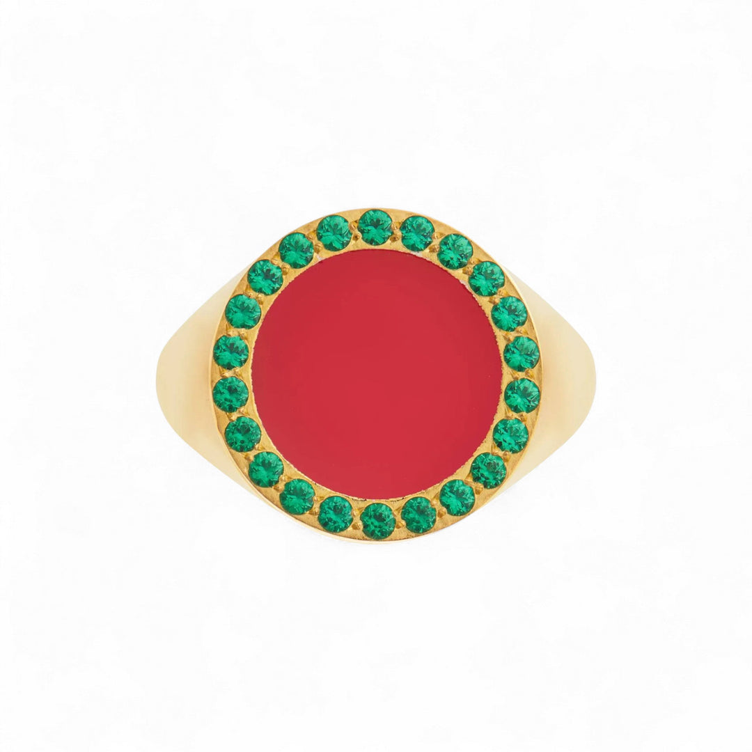Smooth Enamel Chevalier Ring Pink Green - Eye M Neon Rocks - Ileana Makri