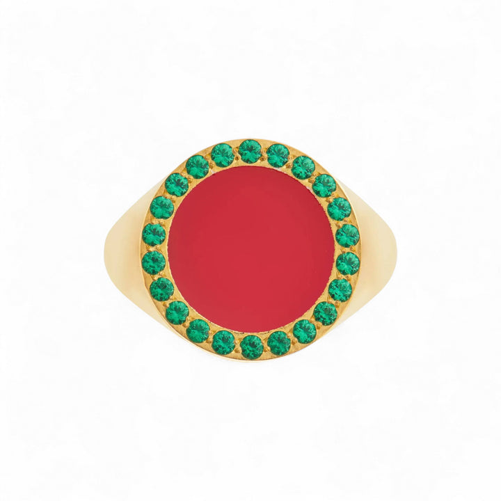 Smooth Enamel Chevalier Ring Pink Green - Eye M Neon Rocks - Ileana Makri