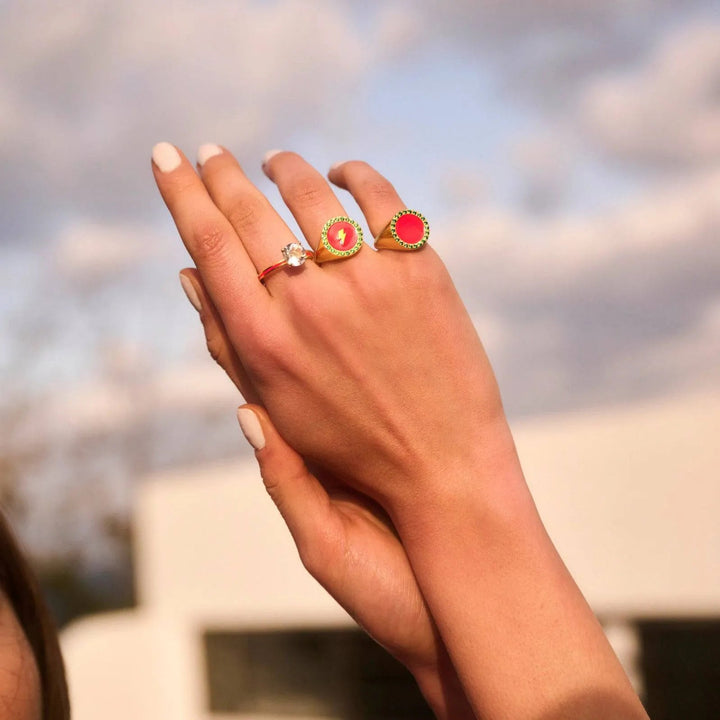 Smooth Enamel Chevalier Ring Pink Green - Eye M Neon Rocks - Ileana Makri
