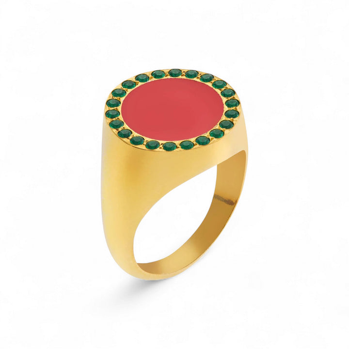 Smooth Enamel Chevalier Ring Pink Green - Eye M Neon Rocks - Ileana Makri