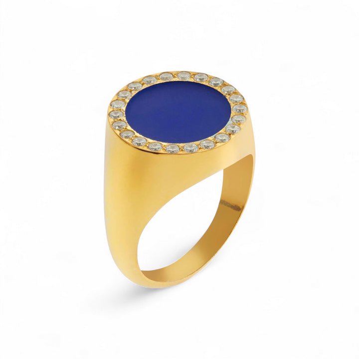 Smooth Enamel Crystal Chevalier Ring