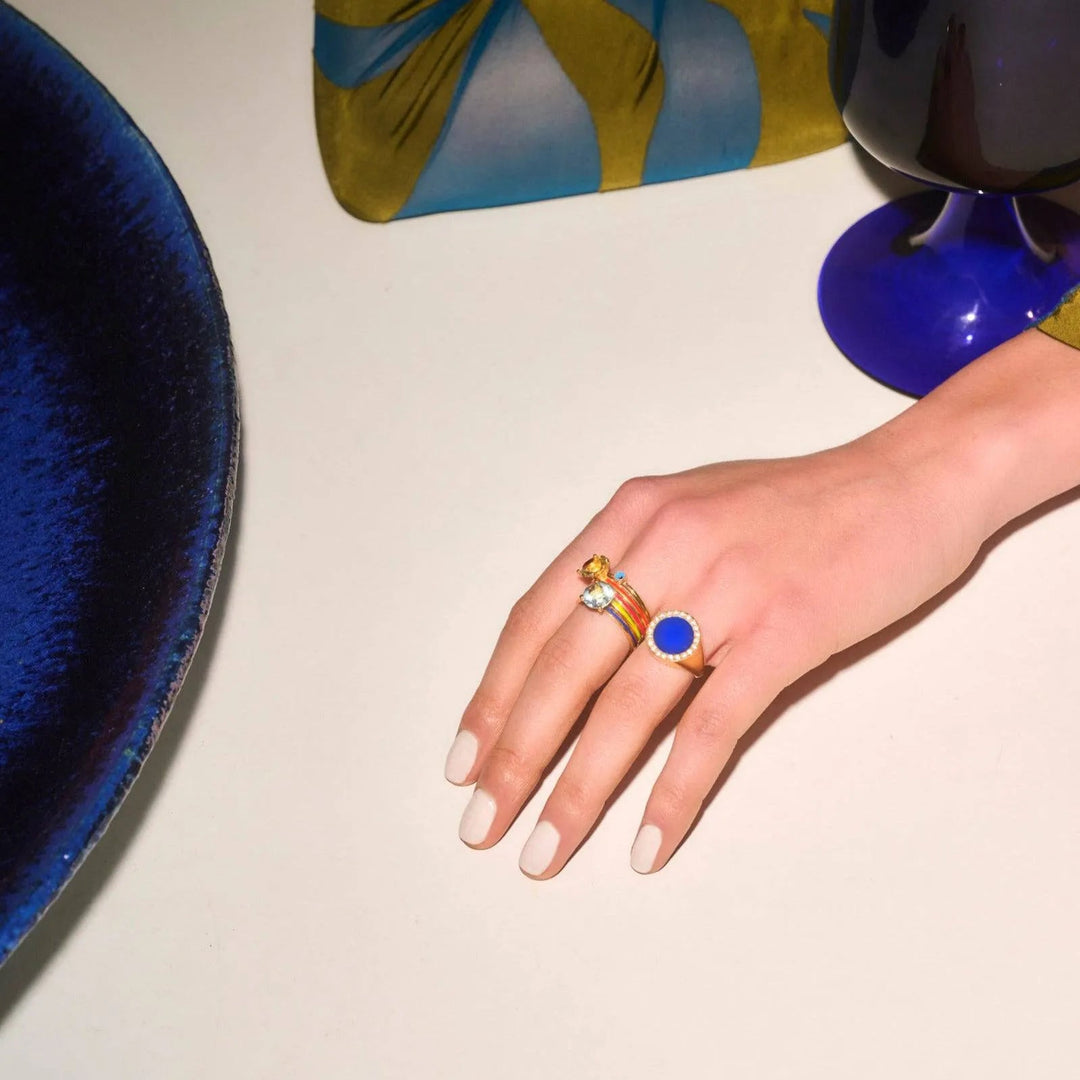 Smooth Enamel Crystal Chevalier Ring - Eye M Neon Rocks - Ileana Makri