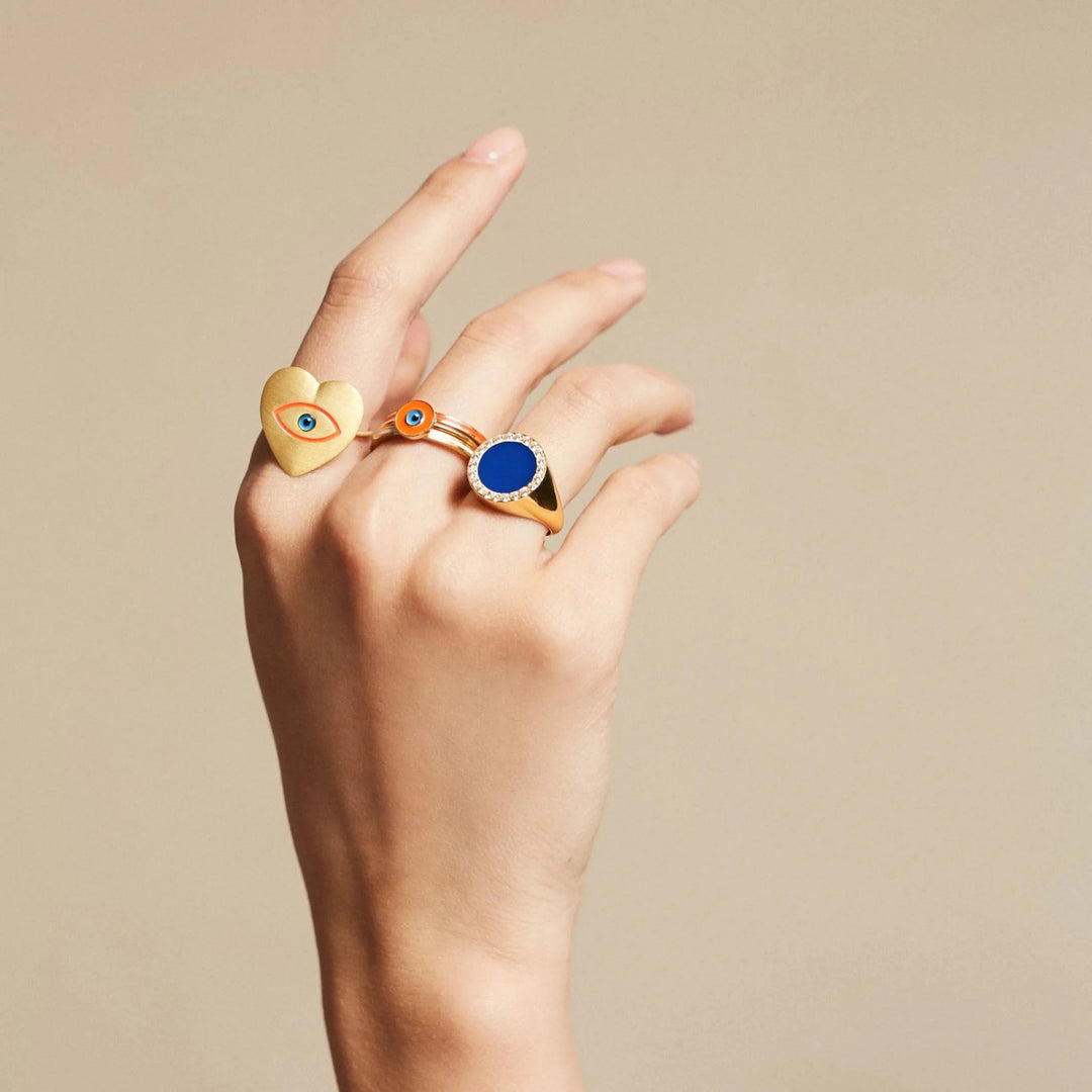 Smooth Enamel Crystal Chevalier Ring - Eye M Neon Rocks - Ileana Makri