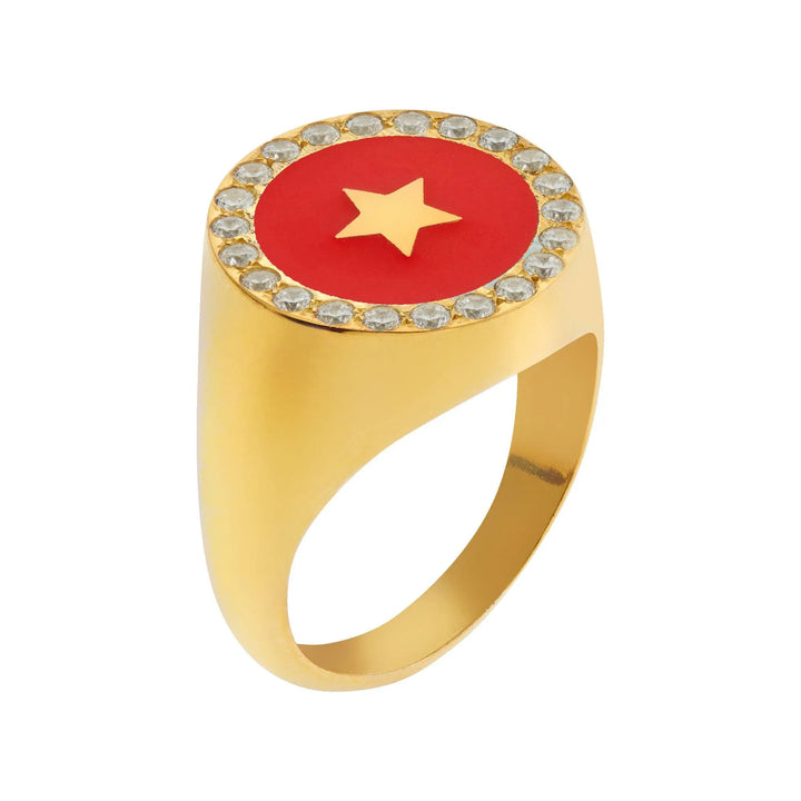 Star Enamel Crystal Chevalier Ring - Eye M Neon Rocks - Ileana Makri store