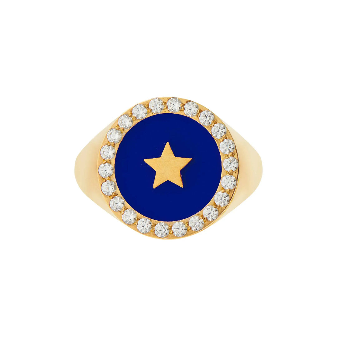 Star Enamel Crystal Chevalier Ring - Eye M Neon Rocks - Ileana Makri store