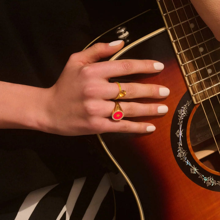 Star Enamel Crystal Chevalier Ring - Eye M Neon Rocks - Ileana Makri store