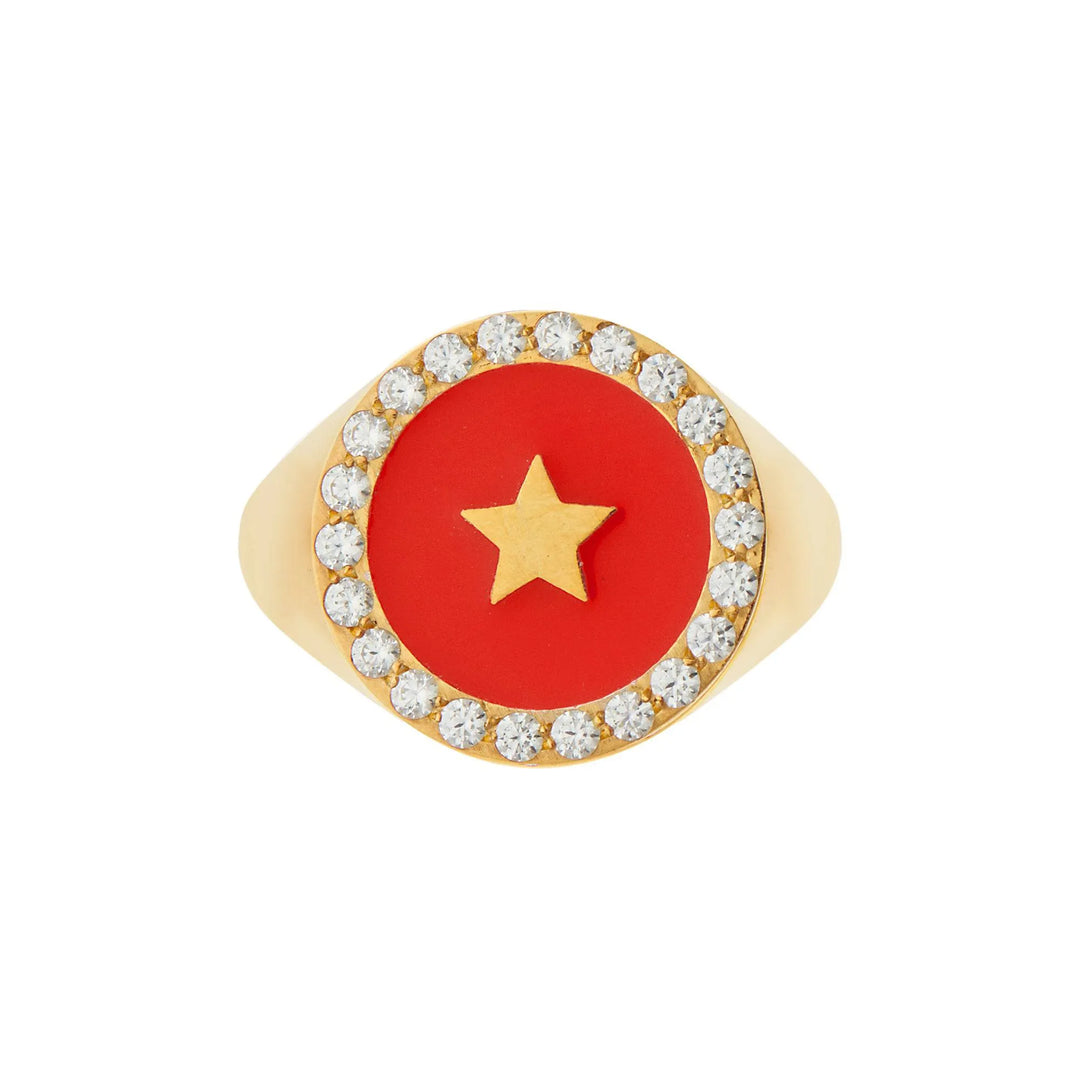 Star Enamel Crystal Chevalier Ring - Eye M Neon Rocks - Ileana Makri store