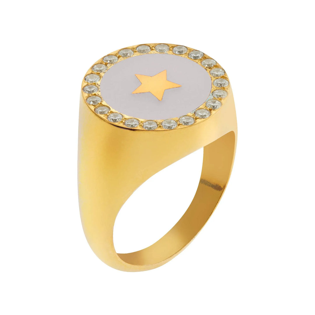 Star Enamel Crystal Chevalier Ring - Eye M Neon Rocks - Ileana Makri store