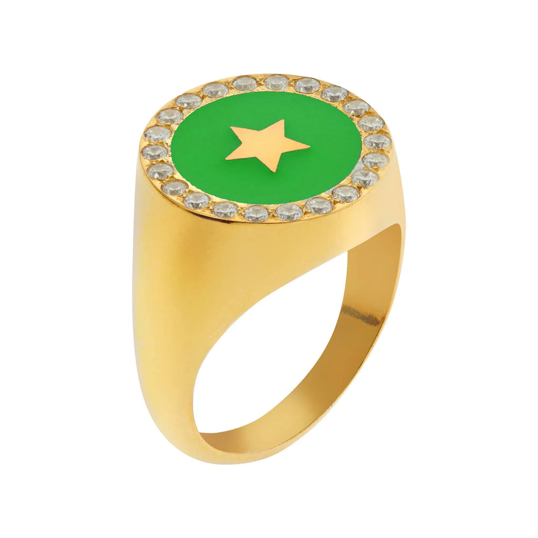 Star Enamel Crystal Chevalier Ring - Eye M Neon Rocks - Ileana Makri store