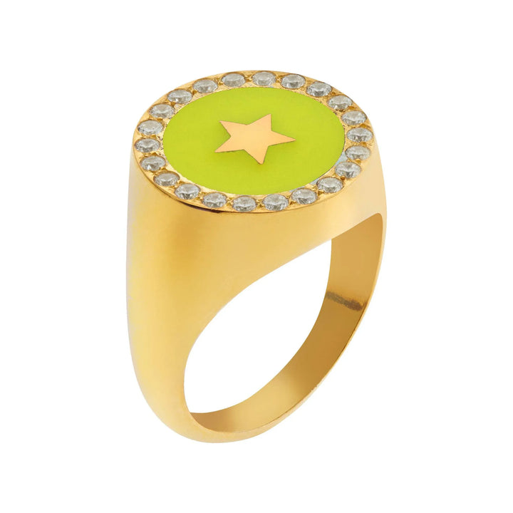 Star Enamel Crystal Chevalier Ring - Eye M Neon Rocks - Ileana Makri store