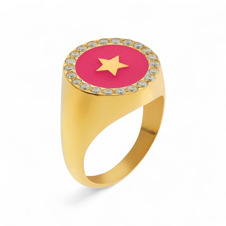 Star Enamel Crystal Chevalier Ring - Eye M Neon Rocks - Ileana Makri