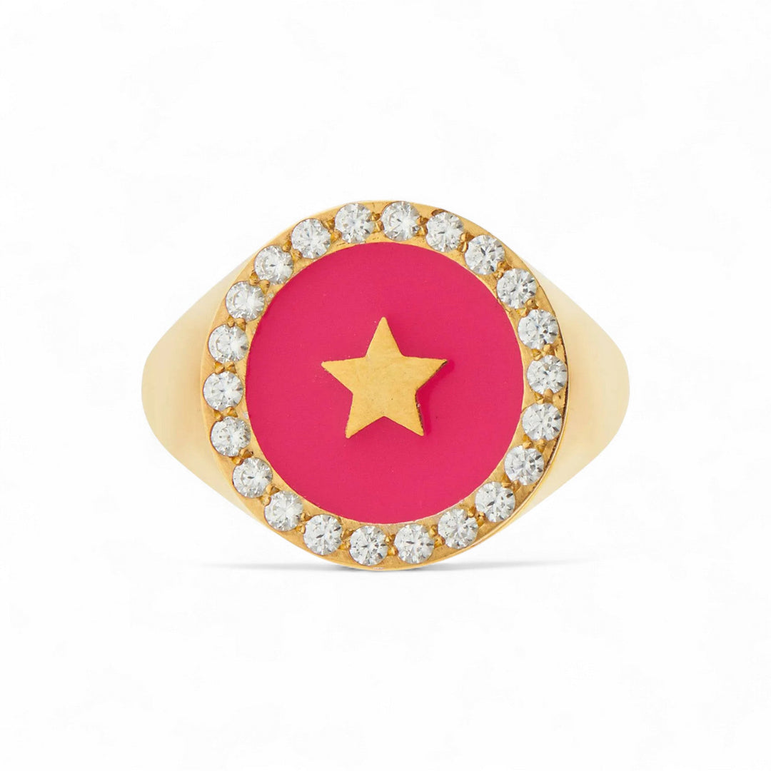 Star Enamel Crystal Chevalier Ring - Eye M Neon Rocks - Ileana Makri