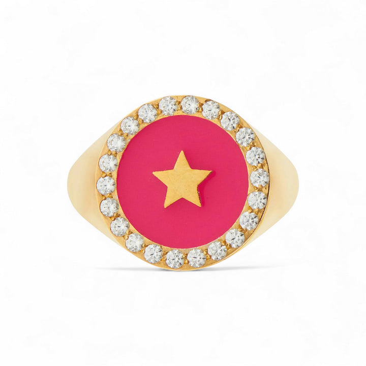 Star Enamel Crystal Chevalier Ring - Eye M Neon Rocks - Ileana Makri