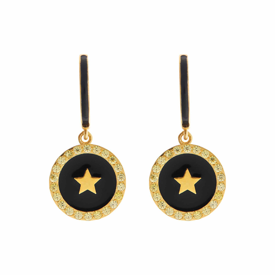 Star Enamel Hoops Black Yellow - Eye M Neon Rocks - Ileana Makri store