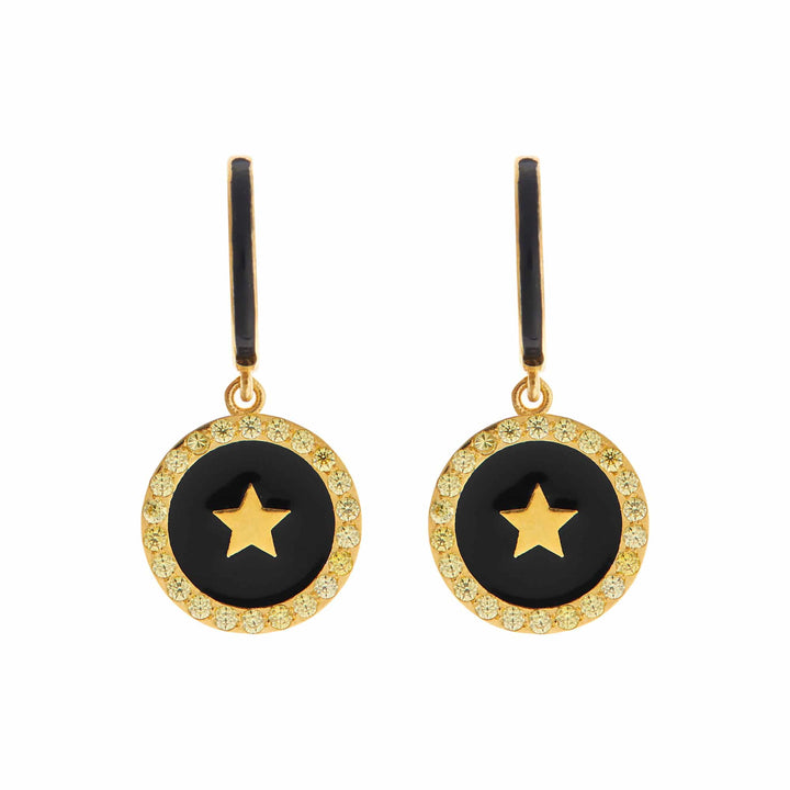 Star Enamel Hoops Black Yellow - Eye M Neon Rocks - Ileana Makri