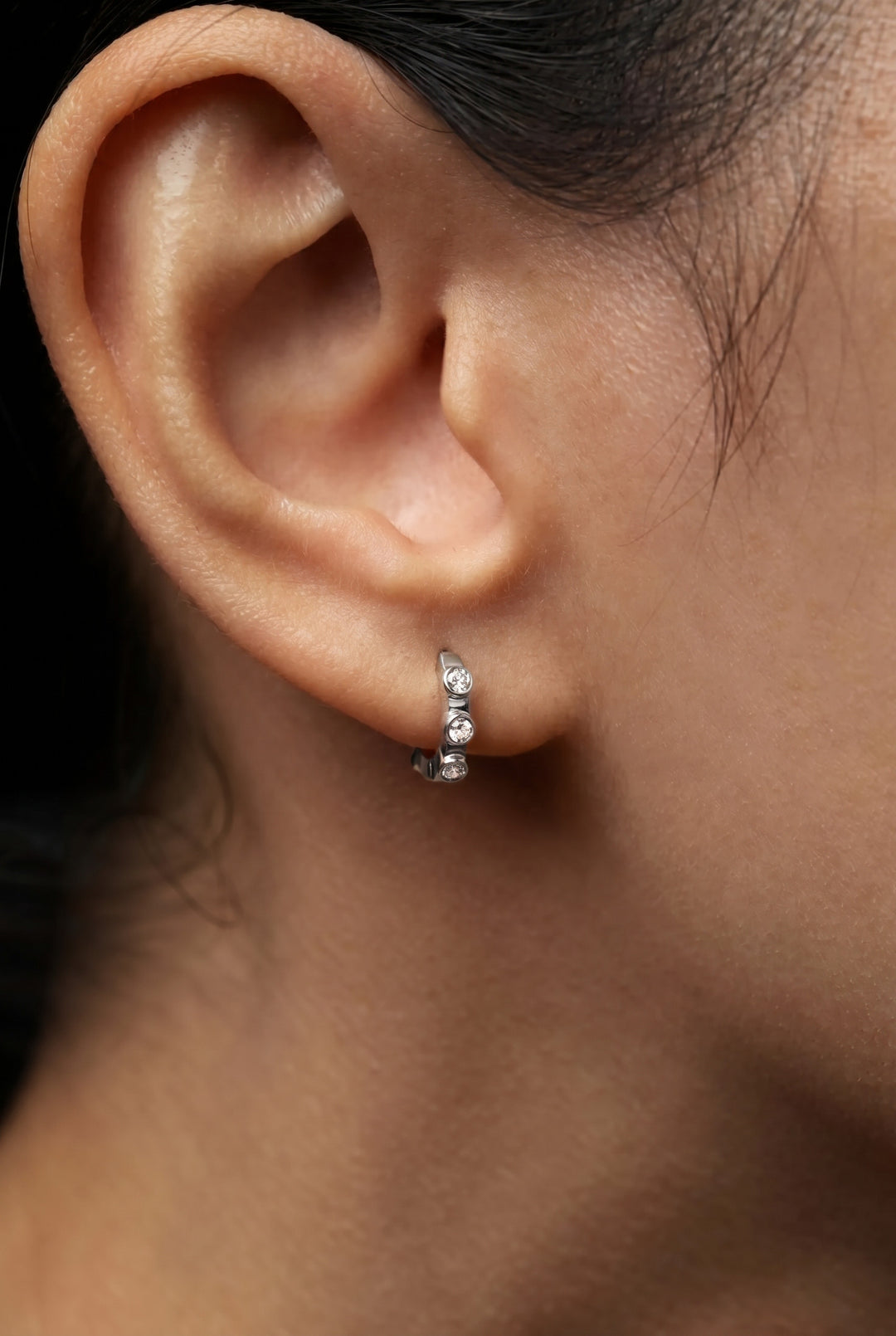 Stepping Stone Hoops Emerald Diamond White Gold