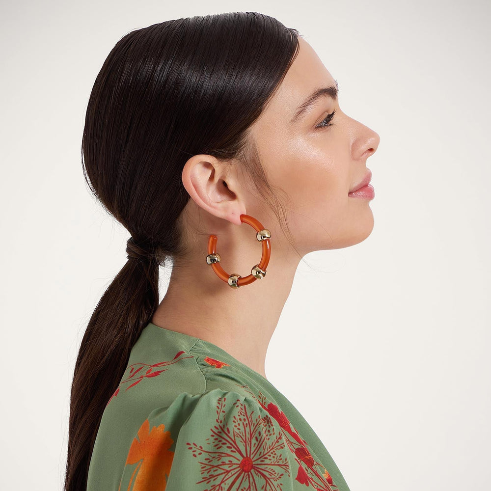 Studded Hoops Solid Orange - La Double J Accessories - Ileana Makri
