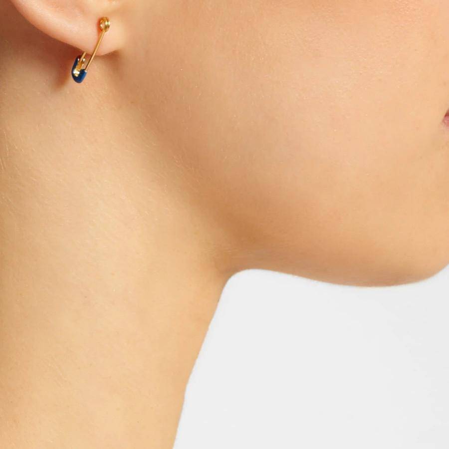 Teal Enamel Safety Pin Earring - Eye M Safety Pins - Ileana Makri