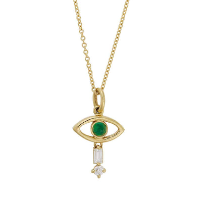 Tiny Baguette Eye Pendant Y-D-Emerald - THE EDIT - Ileana Makri store