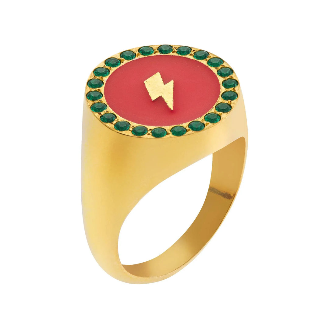 Thunder Enamel Chevalier Ring Pink Green - Eye M Neon Rocks - Ileana Makri store