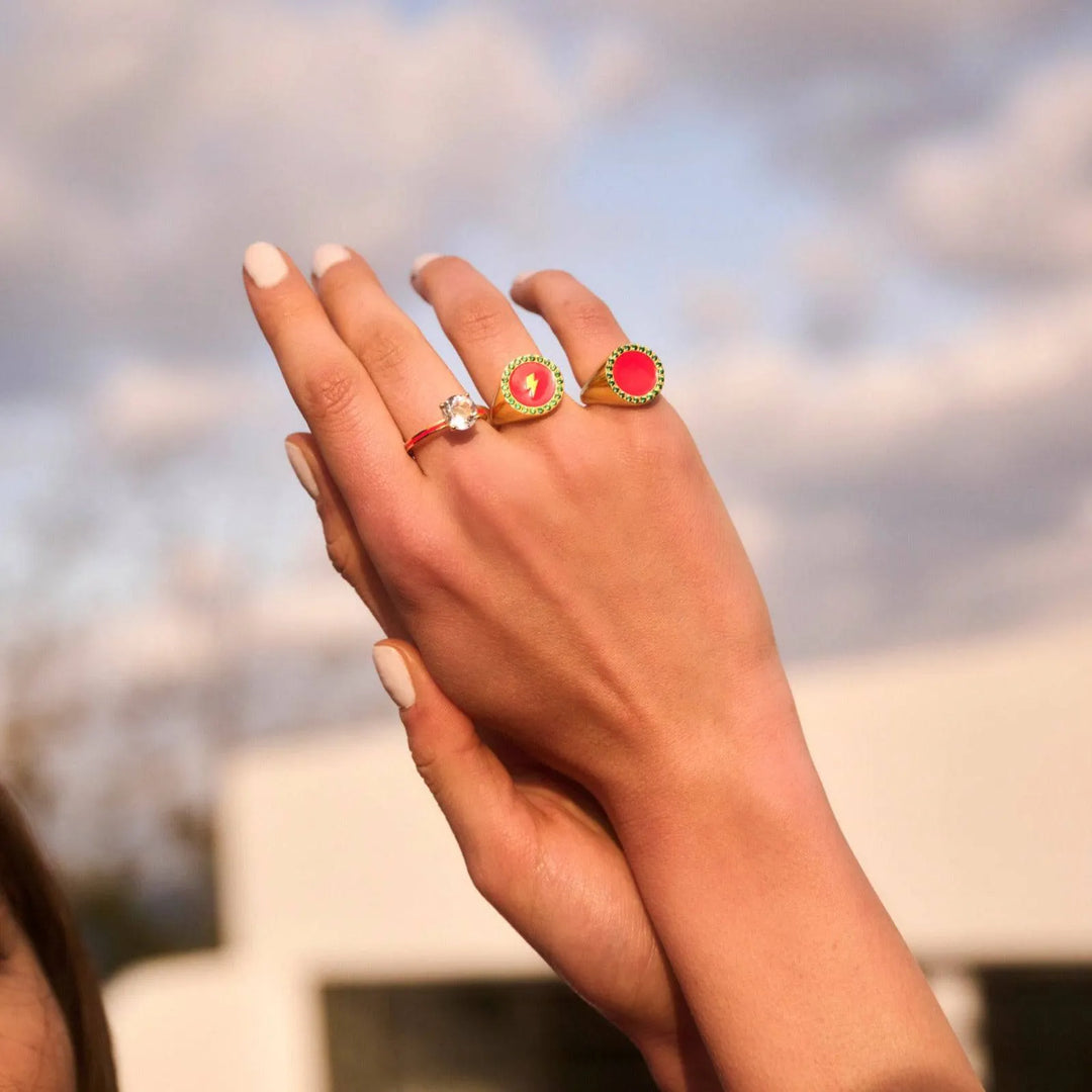 Thunder Enamel Chevalier Ring Pink Green - Eye M Neon Rocks - Ileana Makri store