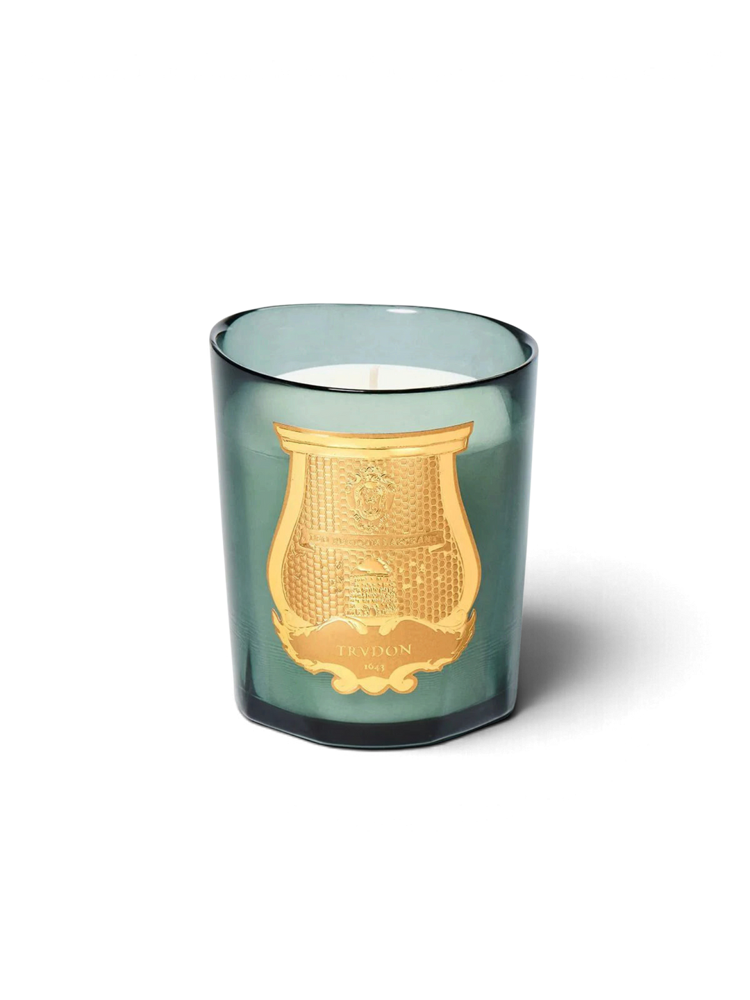 Ileana Makri Figuerie Royal Fig scented candle in a green glass vessel with a gold Trudon emblem
