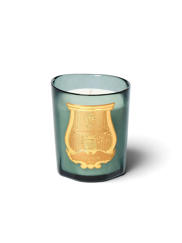 Ileana Makri Figuerie Royal Fig scented candle in a green glass vessel with a gold Trudon emblem