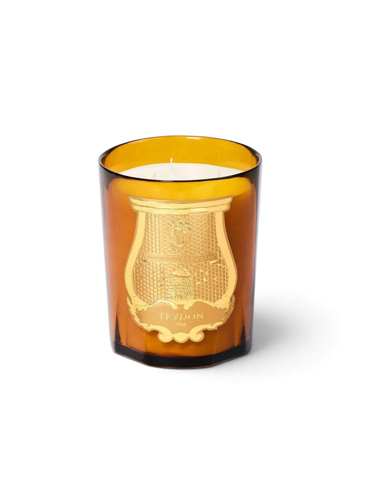 Ileana Makri Cire Trudon Altair 800g scented candle in amber glass with a gold embossed label and woody floral scent