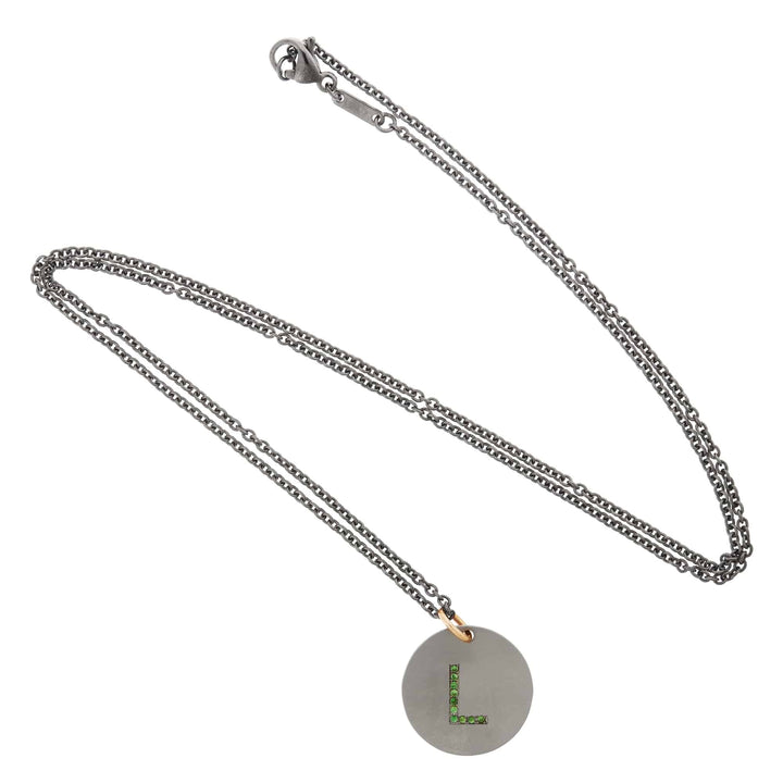 Tsavorite Garnet Letter Pendant T - TS - TITANIUM - Ileana Makri