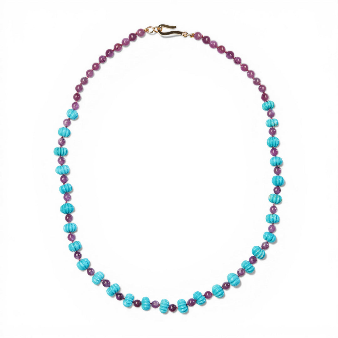 Turquoise Melon & Ruby Necklace (42cm) - Turquoise Edit - Ileana Makri