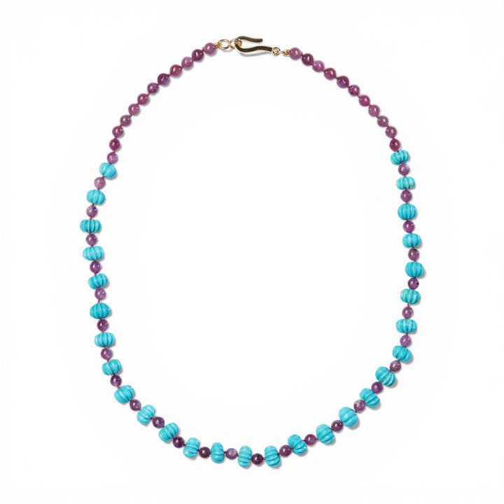 Turquoise Melon & Ruby Necklace (42cm) - Turquoise Edit - Ileana Makri