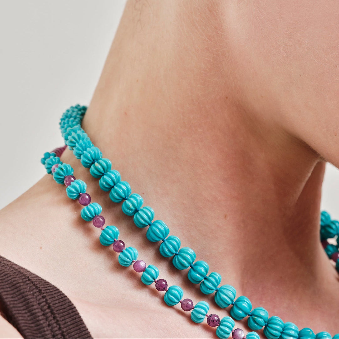 Turquoise Melon & Ruby Necklace (42cm) - Turquoise Edit - Ileana Makri