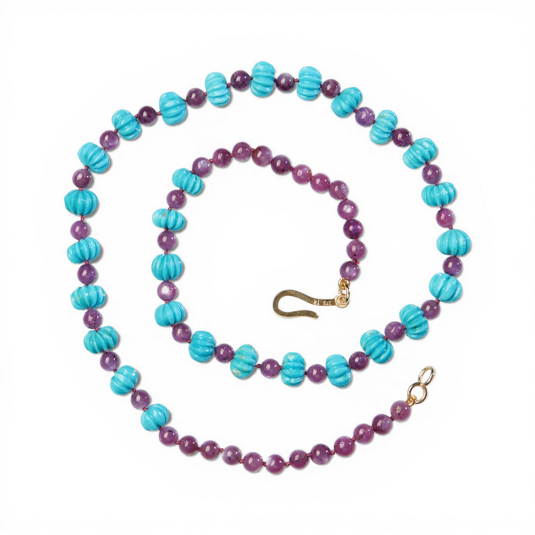 Turquoise Melon & Ruby Necklace (42cm) - Turquoise Edit - Ileana Makri