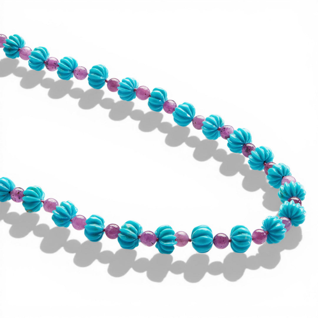 Turquoise Melon & Ruby Necklace (42cm) - Turquoise Edit - Ileana Makri