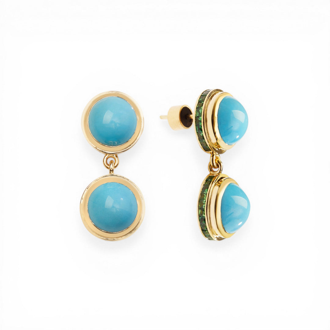 Turquoise & Tsavorite Drop Earrings - Turquoise Edit - Ileana Makri