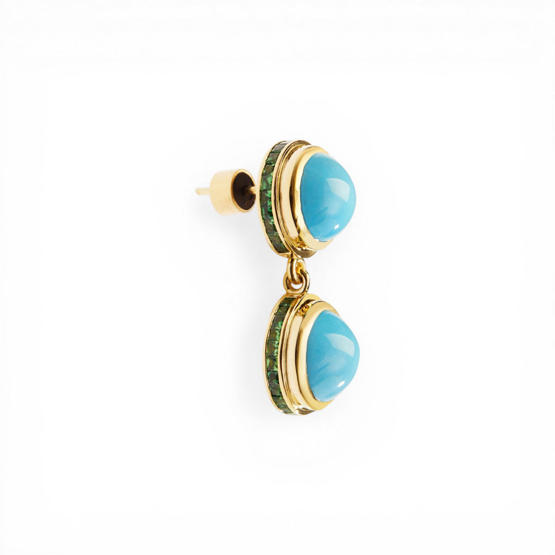 Turquoise & Tsavorite Drop Earrings - Turquoise Edit - Ileana Makri