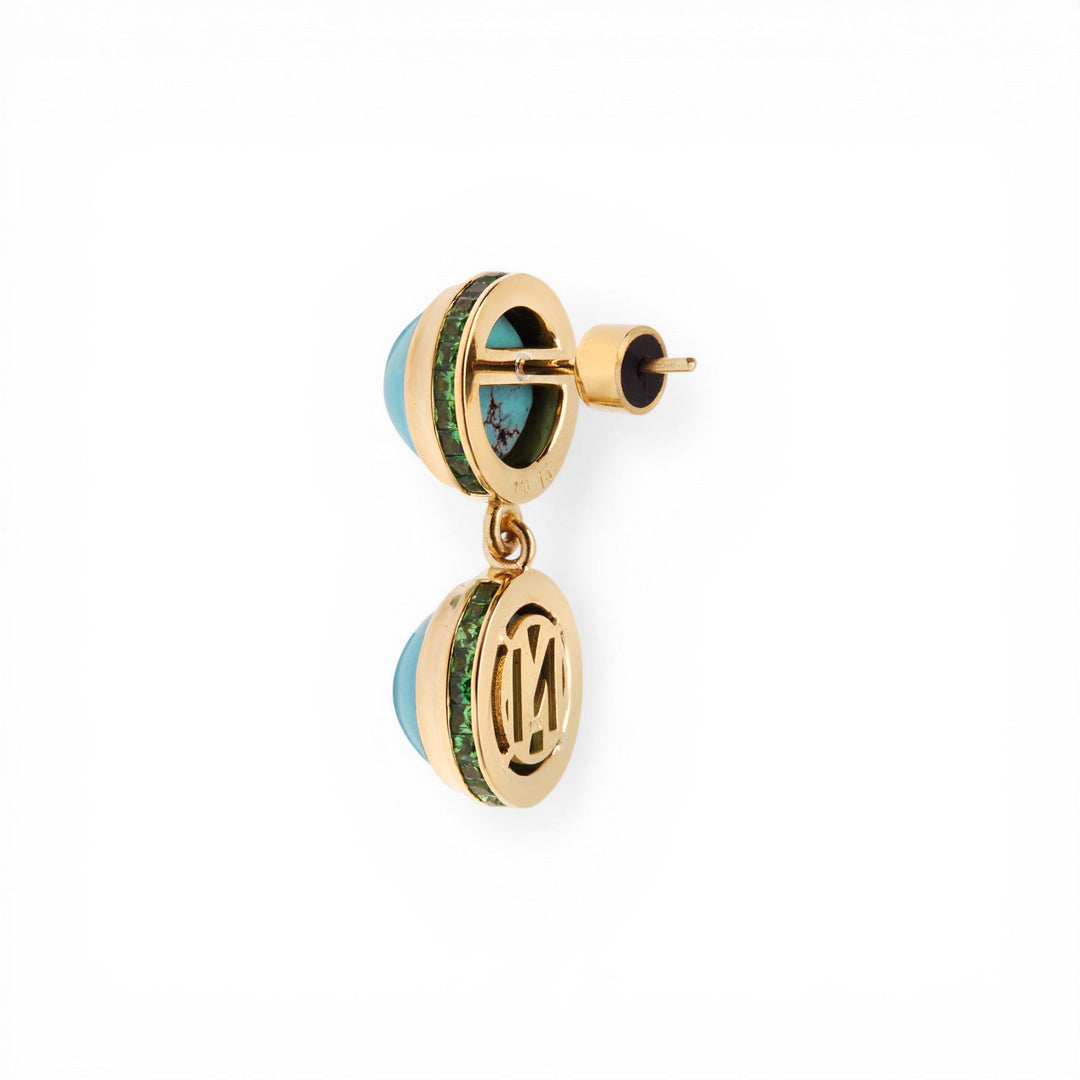 Turquoise & Tsavorite Drop Earrings - Turquoise Edit - Ileana Makri