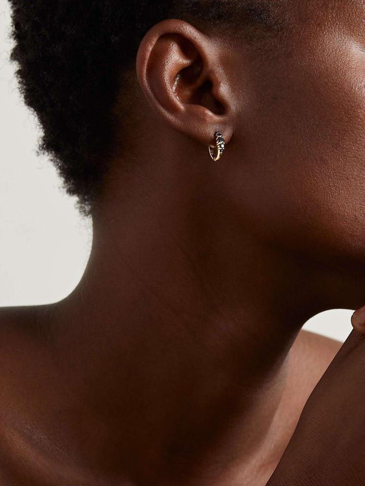 Ripple Medium Black Diamond Hoops