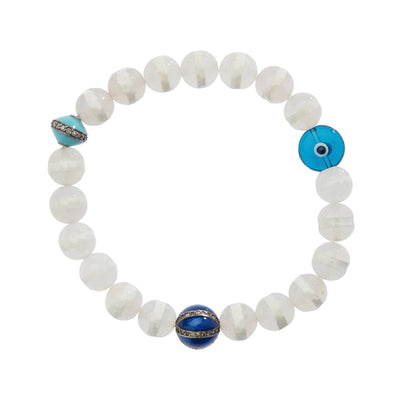 White Agate Stripe Bracelet 33 - Globetrotter - Ileana Makri store