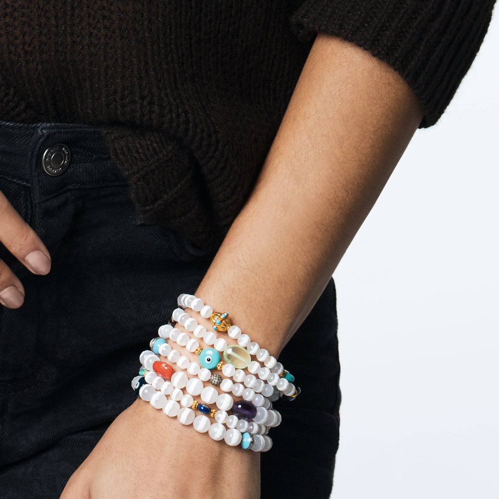 White Agate Stripe Bracelet 33 - Globetrotter - Ileana Makri store